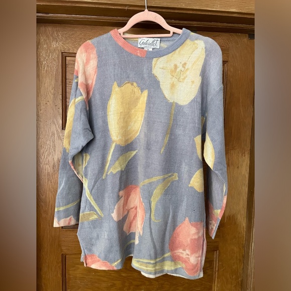 Gabriella T Vintage 90s Italian Merino Wool Nylon Blend Floral Sweater - Picture 1 of 7